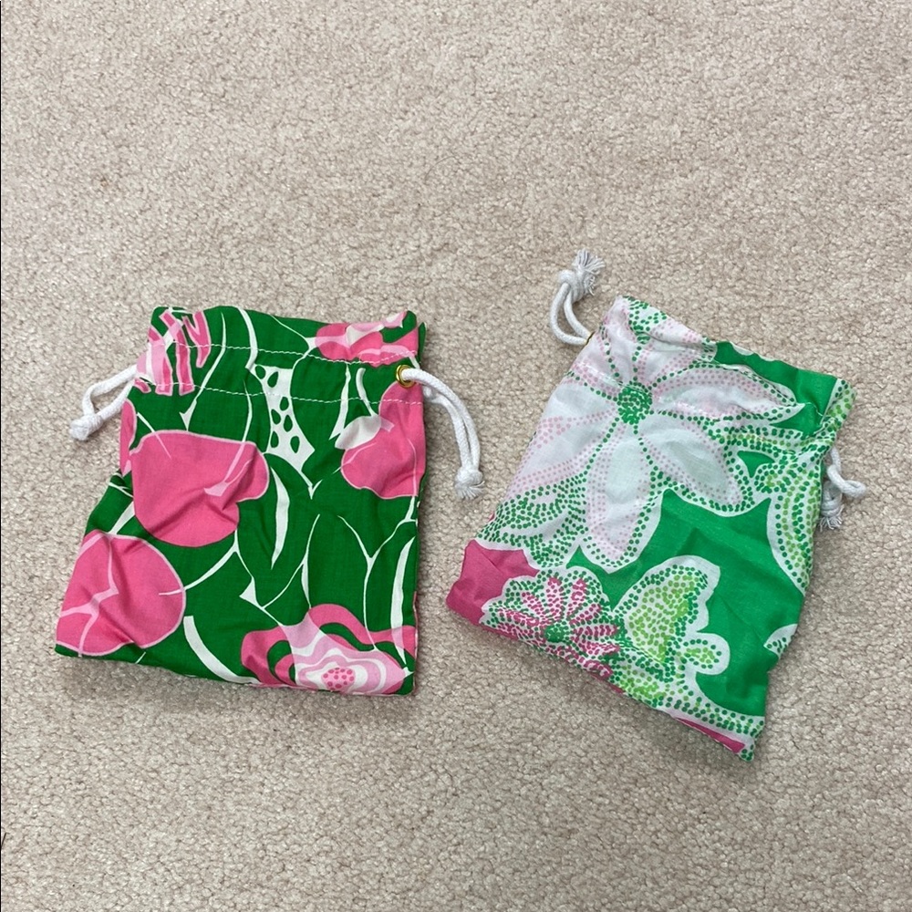 Lilly Pulitzer Floral jewelry Drawstring Pouches - Pink and Green